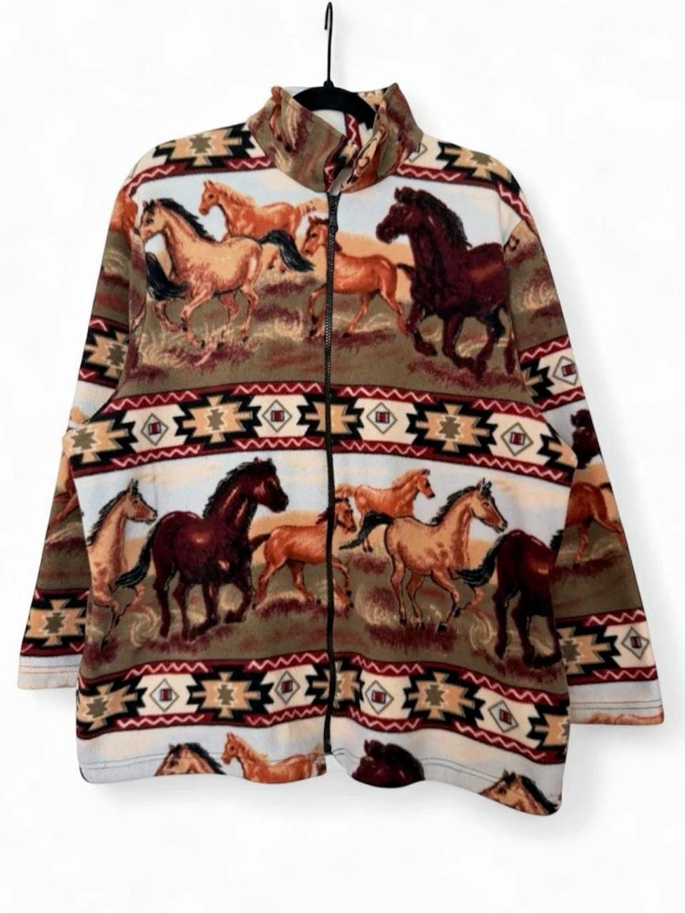 Vintage 90s western horse AOP fleece jacket size XL
